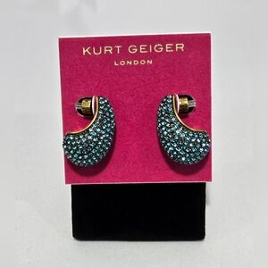 Kurt Geiger London Blue Rhinestone Pave Crystal  Dome Drop Earrings #957
